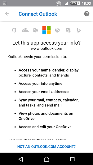 connect outlook accept permissions